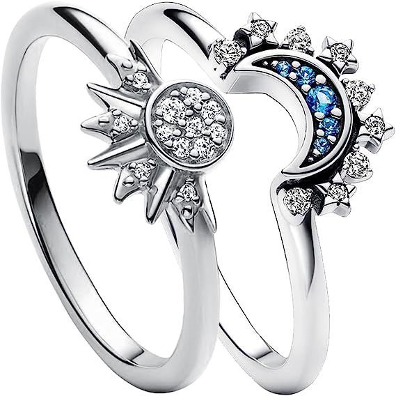 Shining Sun & Blue Moon Couple Rings – Friendship Jewelry for Friends & Lovers CJ