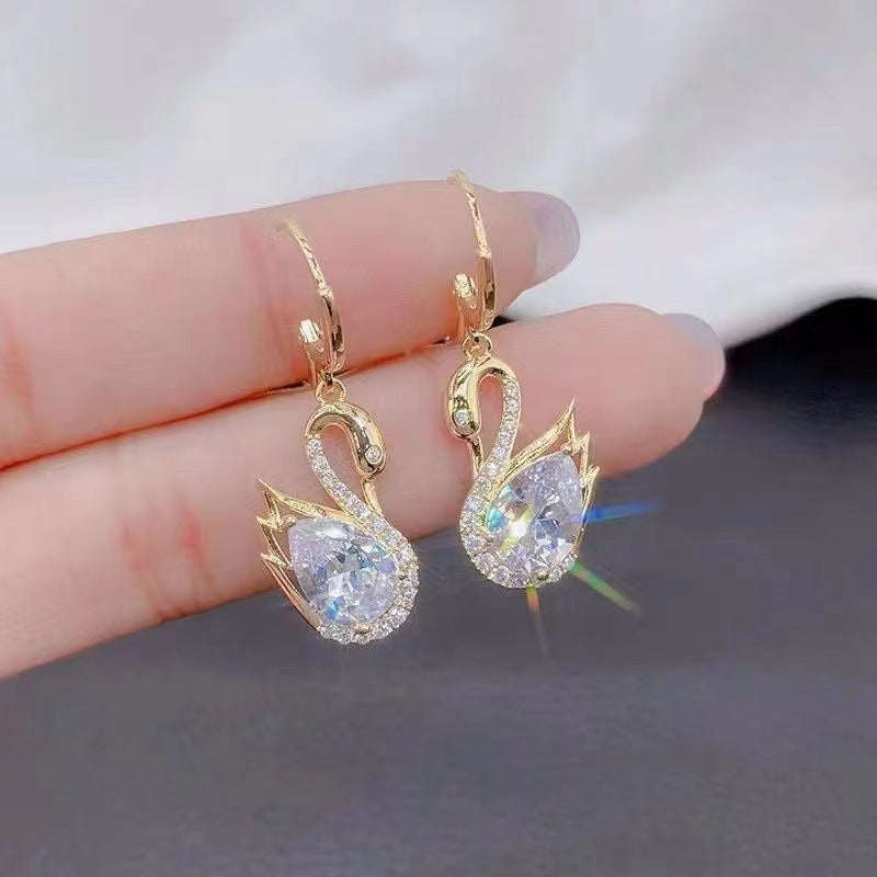 Sweet Rhinestone Swan Earrings – INS Fashion Jewelry for Women CJ