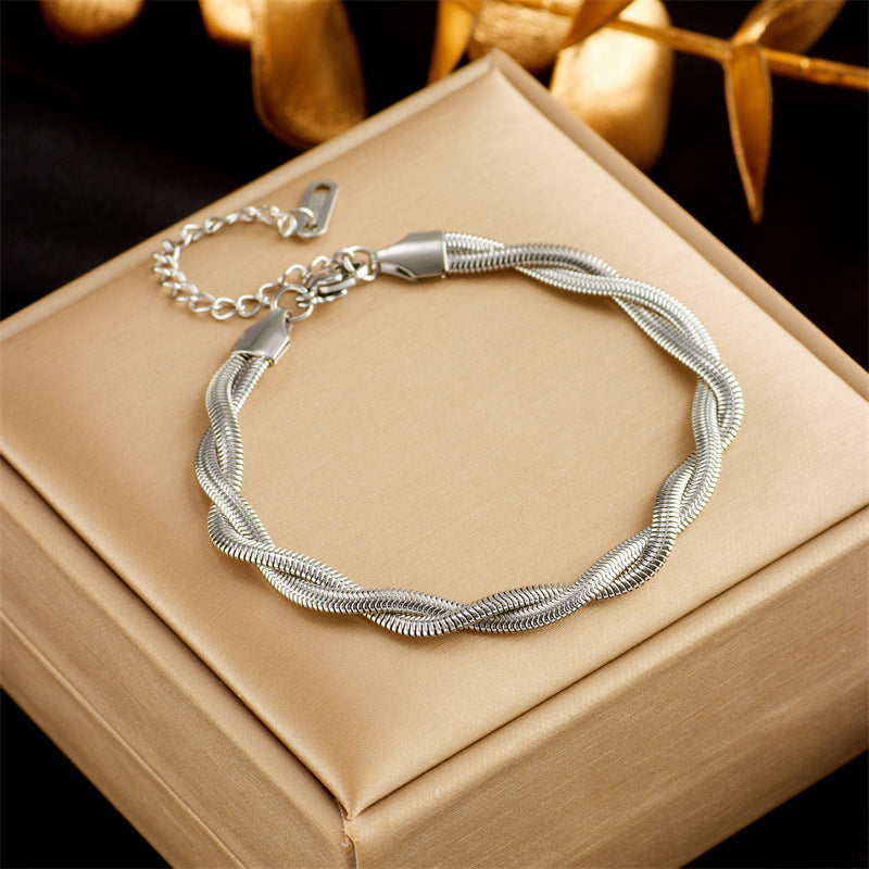 Stainless Steel Gold-Plated Double Layer Bracelet – Punk Fashion Snake Chain Jewelry for Women CJ