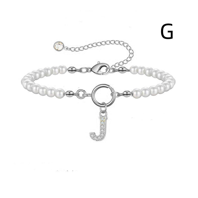Toggle Clasp Initial Bracelet – A-Z Letter Pendant Pearl Bracelet for Women CJ