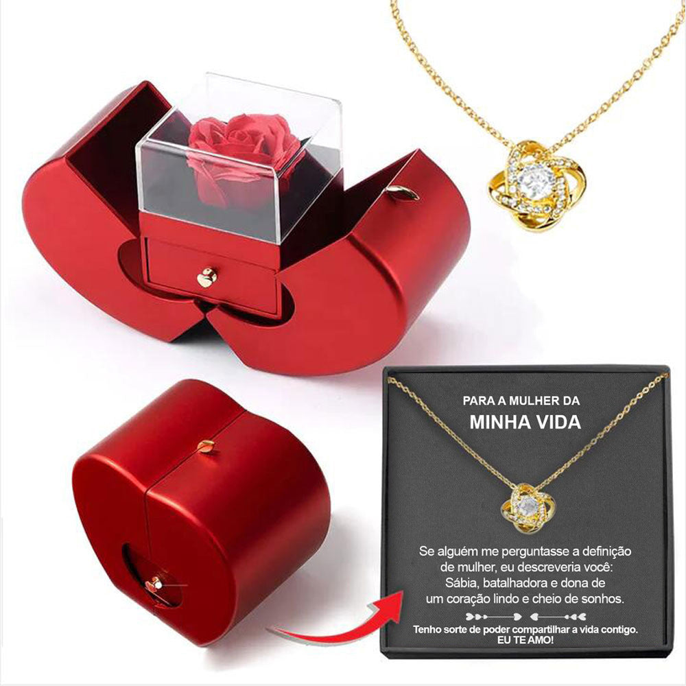 Red Apple Jewelry Box with Eternal Rose & Necklace – Fashion Gift for Girls, Mother's Day & Valentine's Day CJ