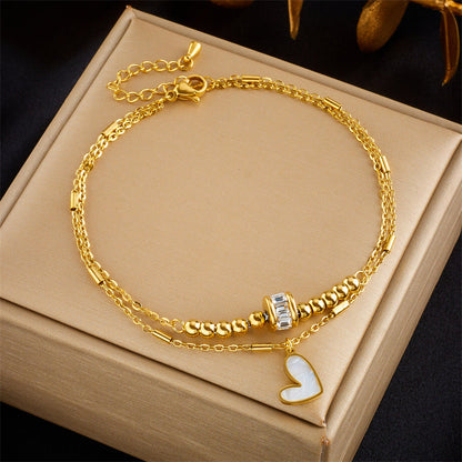 Boho Classic Love Heart Anklet – Double Layer Tassel Chain Bracelet for Women CJ
