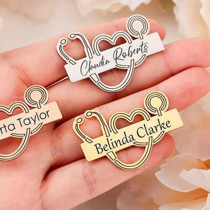Customizable Smooth Engraved Name Stethoscope Brooch – Personalizable Gift