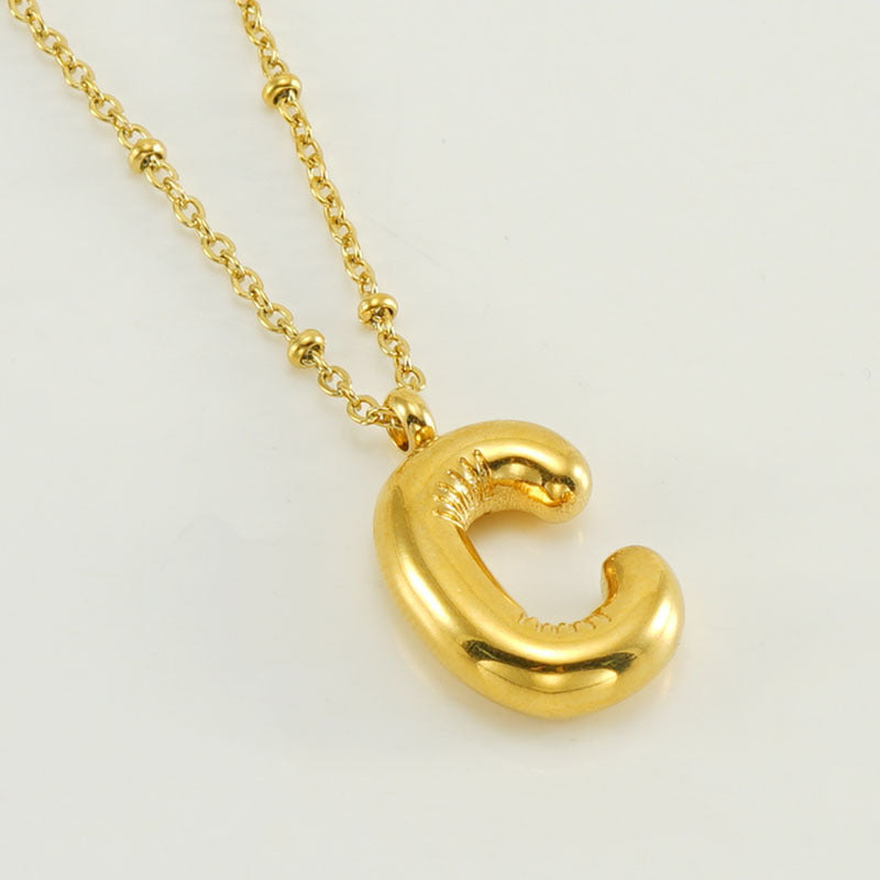 Women’s Fashion Bubble Letter Pendant Necklace – Trendy Alphabet Jewelry Gift CJ