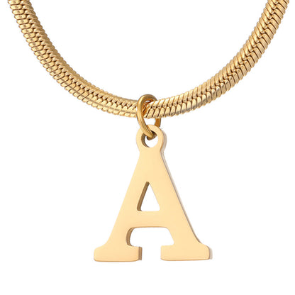 Minimalist A-Z Letter Pendant Necklace for Women – Gold-Plated Stainless Steel Snake Chain Jewelry, Birthday Gift CJ