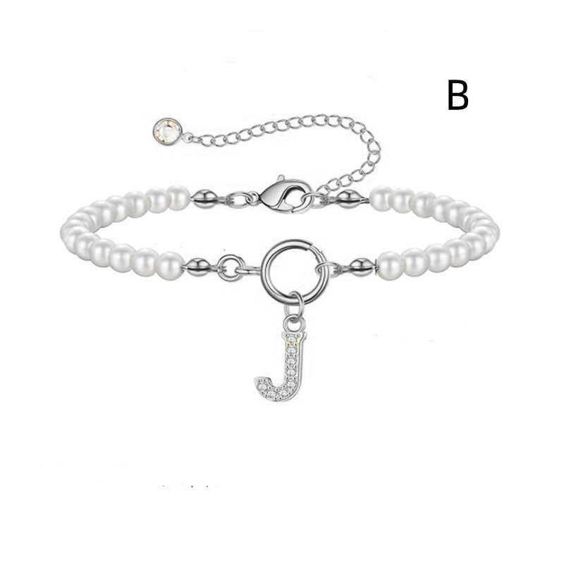 Toggle Clasp Initial Bracelet – A-Z Letter Pendant Pearl Bracelet for Women CJ
