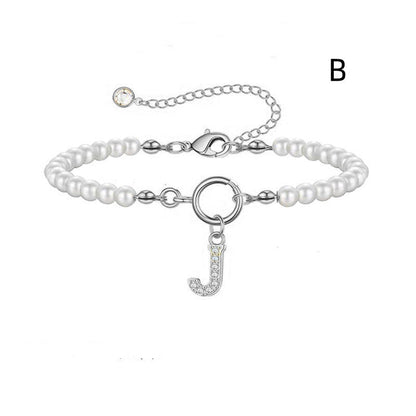 Toggle Clasp Initial Bracelet – A-Z Letter Pendant Pearl Bracelet for Women CJ