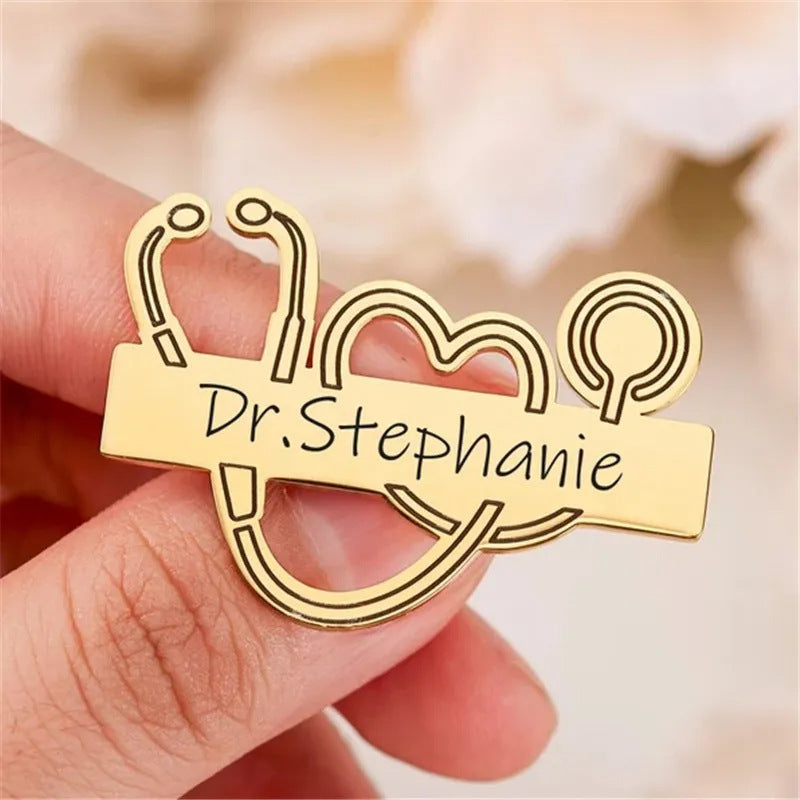 Customizable Smooth Engraved Name Stethoscope Brooch – Personalizable Gift