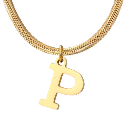 Minimalist A-Z Letter Pendant Necklace for Women – Gold-Plated Stainless Steel Snake Chain Jewelry, Birthday Gift CJ