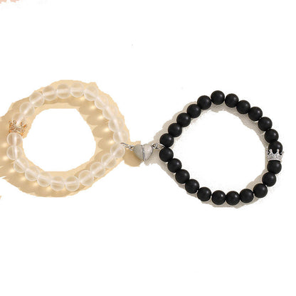 2PCS Handmade Crown Beaded Couple Bracelets – Luminous Glow-in-the-Dark Heart Jewelry Gift for Men & Women CJ