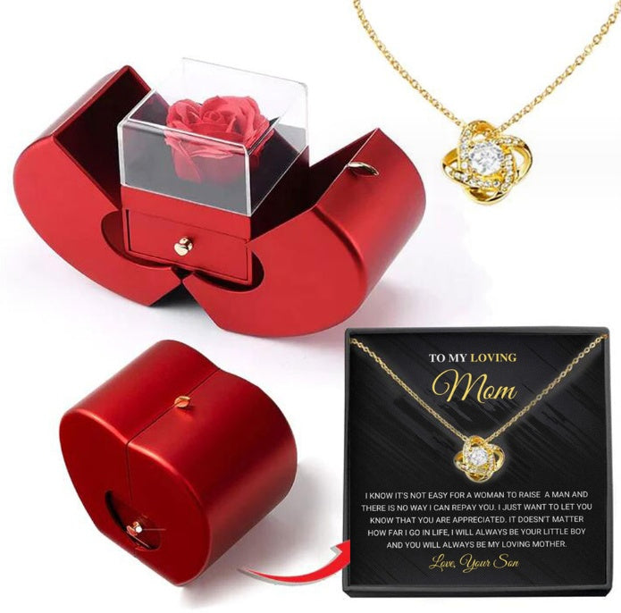 Red Apple Jewelry Box with Eternal Rose & Necklace – Fashion Gift for Girls, Mother's Day & Valentine's Day CJ