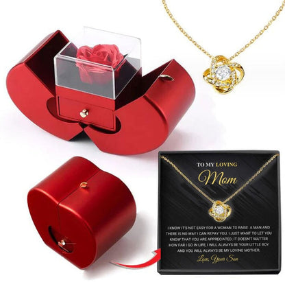 Red Apple Jewelry Box with Eternal Rose & Necklace – Fashion Gift for Girls, Mother's Day & Valentine's Day CJ