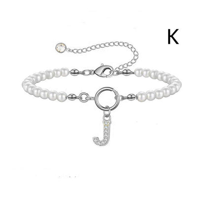 Toggle Clasp Initial Bracelet – A-Z Letter Pendant Pearl Bracelet for Women CJ