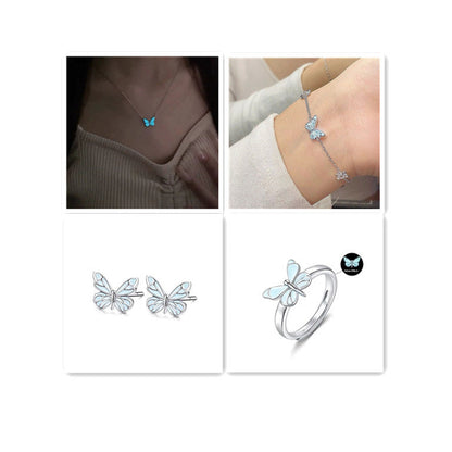 Blue Luminous Butterfly Necklace & Bracelet Set – Glow-in-the-Dark Party Jewelry CJ