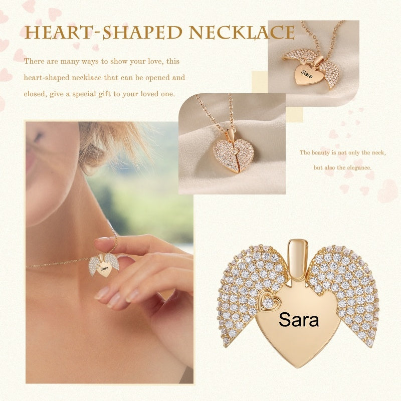Personalized Name Heart Locket Necklace – Custom Zirconia Pendant Gift for Mom & Grandma CJ