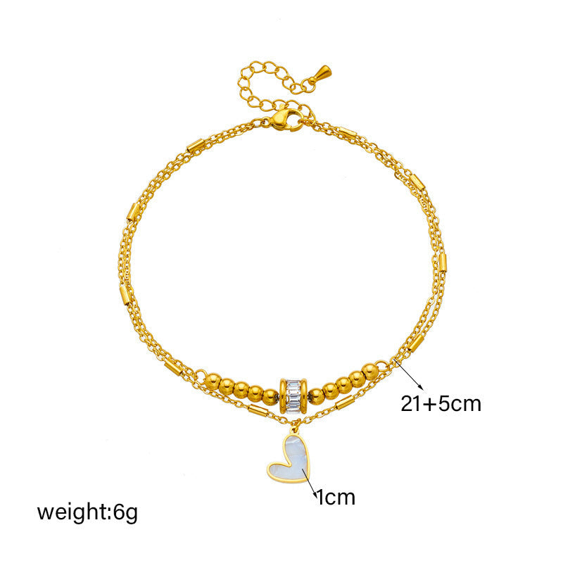 Boho Classic Love Heart Anklet – Double Layer Tassel Chain Bracelet for Women CJ