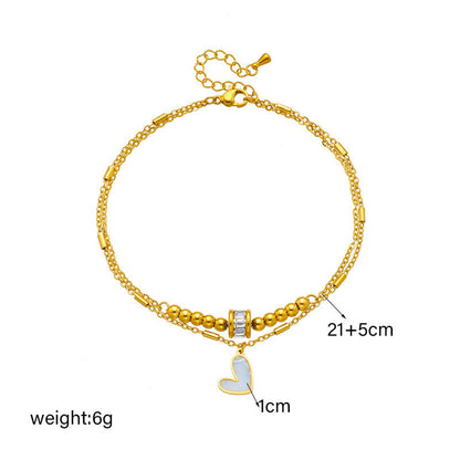 Boho Classic Love Heart Anklet – Double Layer Tassel Chain Bracelet for Women CJ