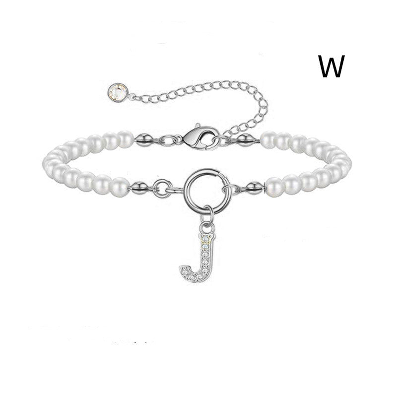Toggle Clasp Initial Bracelet – A-Z Letter Pendant Pearl Bracelet for Women CJ