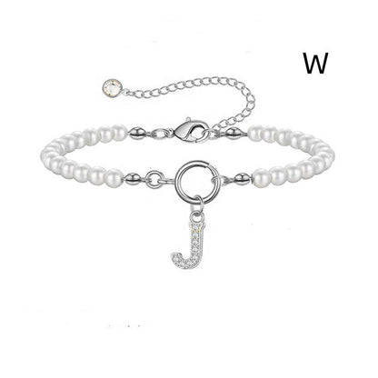 Toggle Clasp Initial Bracelet – A-Z Letter Pendant Pearl Bracelet for Women CJ