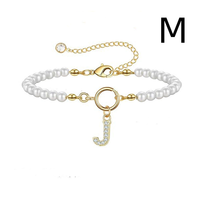 Toggle Clasp Initial Bracelet – A-Z Letter Pendant Pearl Bracelet for Women CJ