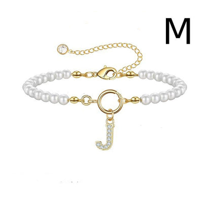 Toggle Clasp Initial Bracelet – A-Z Letter Pendant Pearl Bracelet for Women CJ