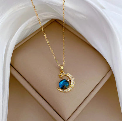 Stainless Steel Starry Sky Planet Astronaut Necklace – Women’s Luxurious Star Metal Chain Jewelry Gift CJ