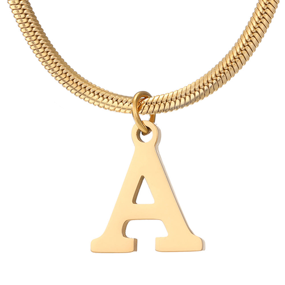 Minimalist A-Z Letter Pendant Necklace for Women – Gold-Plated Stainless Steel Snake Chain Jewelry, Birthday Gift CJ