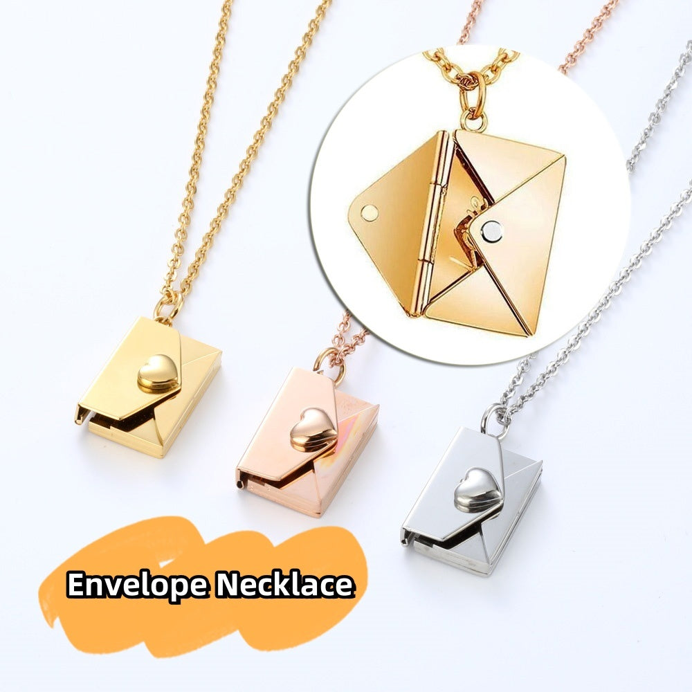 Peach Heart Envelope Necklace – Hidden Message Pendant, Couple Jewelry Gift for Women CJ