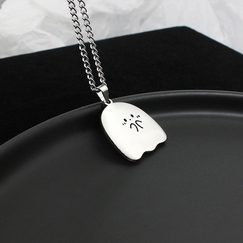 Stainless Steel Cute Ghost & Cat Couple Necklace – Kawaii Lovers Friendship Jewelry CJ