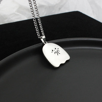 Stainless Steel Cute Ghost & Cat Couple Necklace – Kawaii Lovers Friendship Jewelry CJ