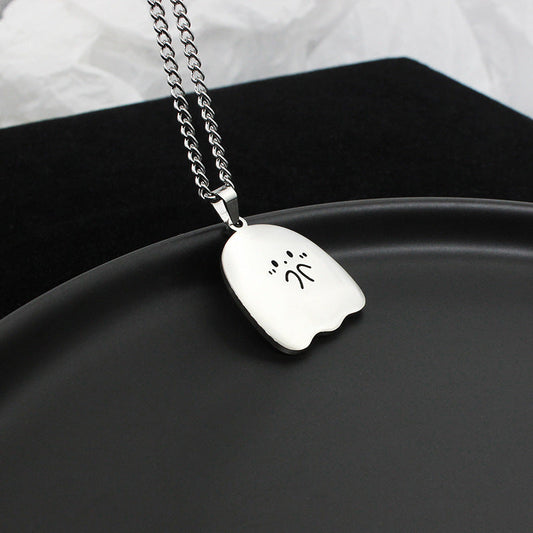 Stainless Steel Cute Ghost & Cat Couple Necklace – Kawaii Lovers Friendship Jewelry CJ