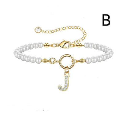 Toggle Clasp Initial Bracelet – A-Z Letter Pendant Pearl Bracelet for Women CJ