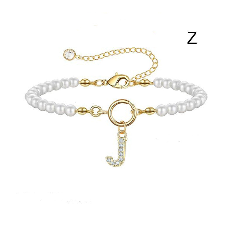Toggle Clasp Initial Bracelet – A-Z Letter Pendant Pearl Bracelet for Women CJ