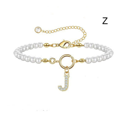 Toggle Clasp Initial Bracelet – A-Z Letter Pendant Pearl Bracelet for Women CJ