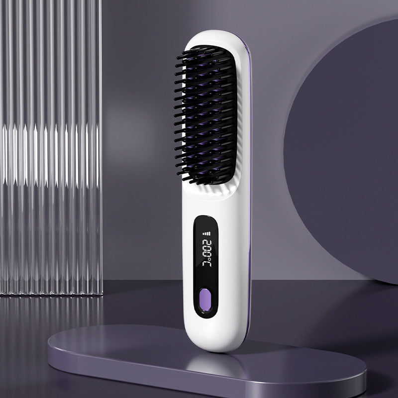 2-in-1 Wireless Hair Straightener & Comb – Fast Heating Portable Hot Brush with USB Charging CJ