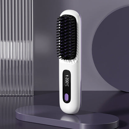 2-in-1 Wireless Hair Straightener & Comb – Fast Heating Portable Hot Brush with USB Charging CJ