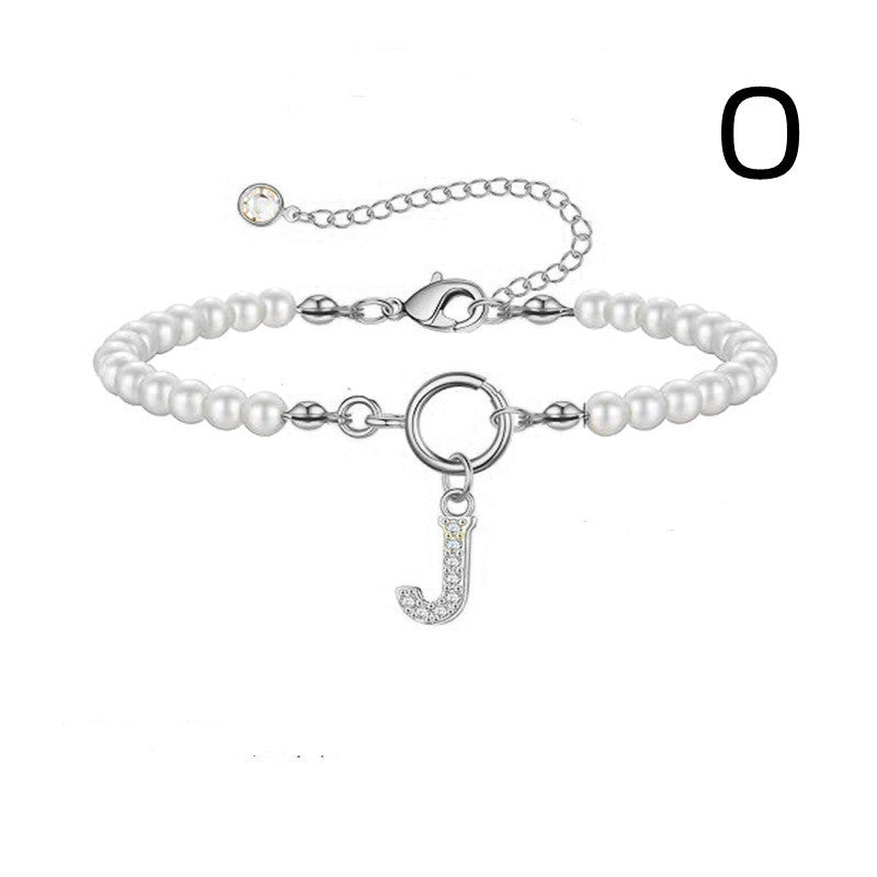 Toggle Clasp Initial Bracelet – A-Z Letter Pendant Pearl Bracelet for Women CJ