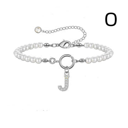 Toggle Clasp Initial Bracelet – A-Z Letter Pendant Pearl Bracelet for Women CJ