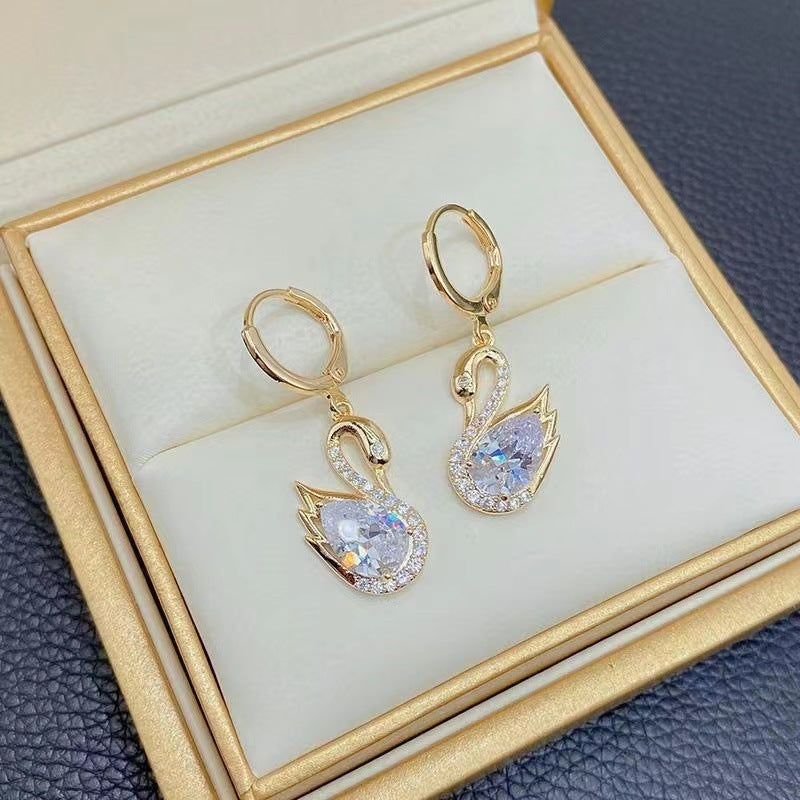 Sweet Rhinestone Swan Earrings – INS Fashion Jewelry for Women CJ