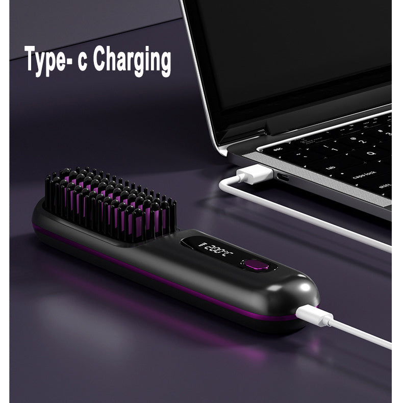 2-in-1 Wireless Hair Straightener & Comb – Fast Heating Portable Hot Brush with USB Charging CJ