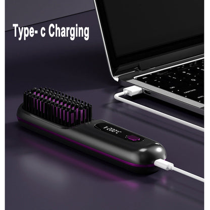 2-in-1 Wireless Hair Straightener & Comb – Fast Heating Portable Hot Brush with USB Charging CJ