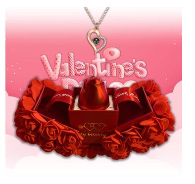 Valentine’s Day Rose Soap Gift Box with Crystal Pendant Necklace – Eternal Flower Jewelry Set for Girlfriend CJ
