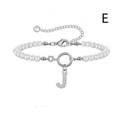 Toggle Clasp Initial Bracelet – A-Z Letter Pendant Pearl Bracelet for Women CJ