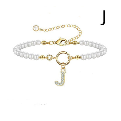 Toggle Clasp Initial Bracelet – A-Z Letter Pendant Pearl Bracelet for Women CJ