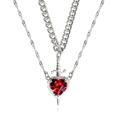 Heart & Sword Necklace Set – Gold Stainless Steel Crystal Couple Jewelry CJ