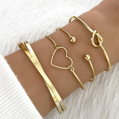 Vintage Gold Crystal Heart Letter Love Bangle Bracelet for Women – Multi-layer Geometric Charm Fashion Jewelry Gift CJ