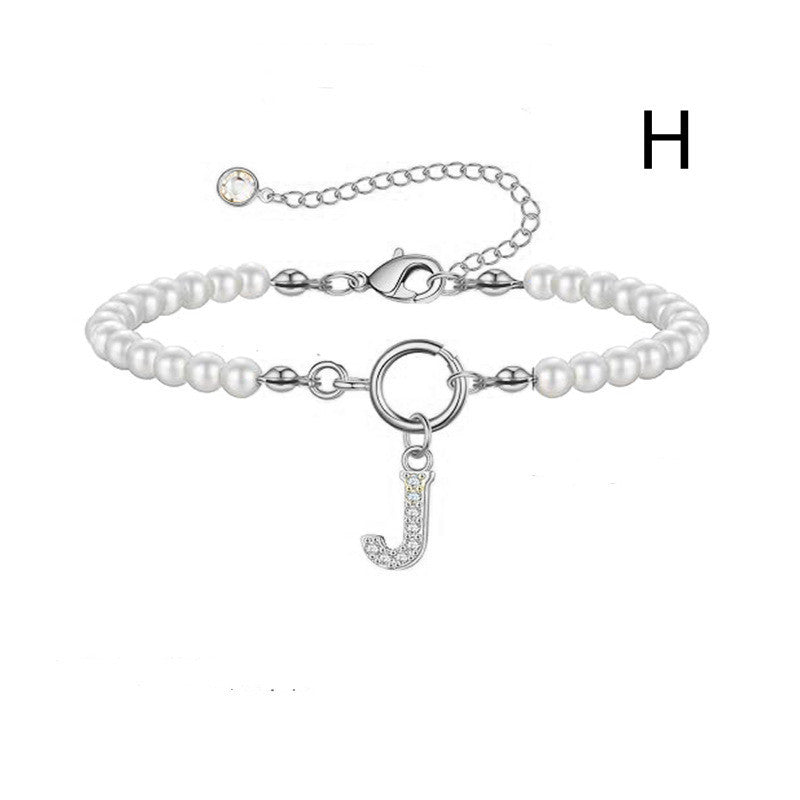 Toggle Clasp Initial Bracelet – A-Z Letter Pendant Pearl Bracelet for Women CJ