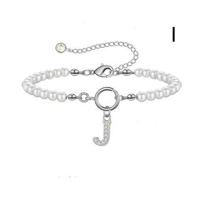 Toggle Clasp Initial Bracelet – A-Z Letter Pendant Pearl Bracelet for Women CJ