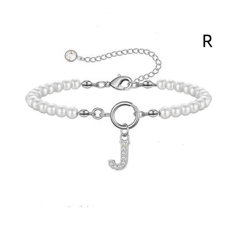 Toggle Clasp Initial Bracelet – A-Z Letter Pendant Pearl Bracelet for Women CJ