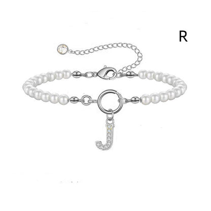 Toggle Clasp Initial Bracelet – A-Z Letter Pendant Pearl Bracelet for Women CJ